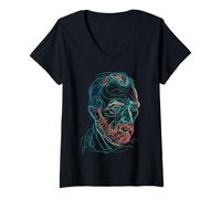 Mujer Homenaje al Artista Minimalista de Vincent Gogh Line Art Camiseta Cuello V