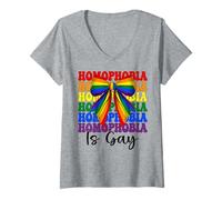 Mujer Homofobia es orgullo gay bandera arco iris LGBTQ chica coqueta arco Camiseta Cuello V
