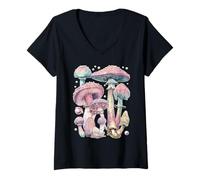 Mujer Hongos Coloridos Dreamy Fungi Art Pastel Fantasía Estética Camiseta Cuello V