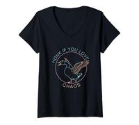 Mujer Honk Si Amas Caos Ganso Humor Diversión Camiseta Cuello V