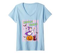 Mujer Honkus Ponkus Ganso Bruja Halloween Gato Calabaza Camiseta Cuello V