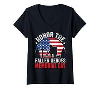 Mujer Honor a los héroes caídos Día conmemorativo Camiseta Cuello V