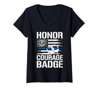 Mujer Honor Courage Badge Police Camiseta Cuello V