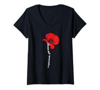 Mujer Honor, recuerda el Día de los Caídos, amapola, vintage, patriótica Camiseta Cuello V