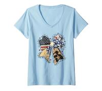 Mujer Honra al valiente arco patriótico, niña conmemorativa del soldado con la bandera de los EE. UU. Camiseta Cuello V
