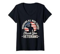 Mujer Honrando a Todos los Veteranos estadounidenses Camiseta Cuello V