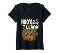 Mujer HOO ESTÁ LISTO PARA APRENDER maestro Búho enseñando animales niños Camiseta Cuello V