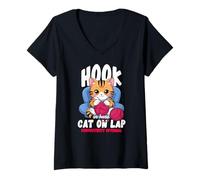 Mujer Hook IN Hand Cat ON LAP Productivity Optional Camiseta Cuello V