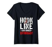 Mujer HOOK LINE AND SINKER ENTHUSIAST Camiseta Cuello V
