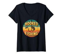 Mujer Hooked On Fishing: pescadores de lubina y amantes de la naturaleza Camiseta Cuello V