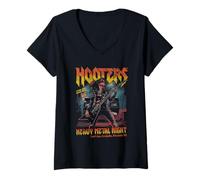 Mujer Hooters Heavy Metal Night Florida Wings Restaurant Camiseta Cuello V