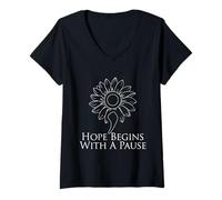 Mujer Hope Begins with A Pause Camiseta Cuello V