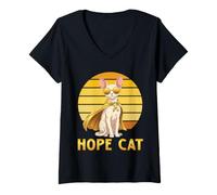 Mujer Hope Cat Cornish Rex Yellow Ribbon - Soporte para el cáncer Infantil Camiseta Cuello V