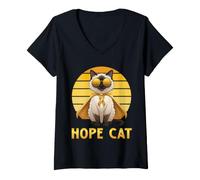 Mujer Hope Cat Himalayan Yellow Ribbon - Concientización sobre el cáncer Infantil Camiseta Cuello V