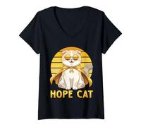 Mujer Hope Cat Scottish Fold Yellow Ribbon Child Camiseta Cuello V
