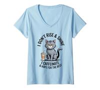 Mujer Hope For The Best Coffee Cat Morning Cafeine Lover Grumpy Camiseta Cuello V