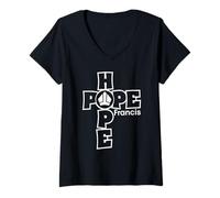 Mujer Hope Francis Cruz Mitra Tipografía para Fe Católica Camiseta Cuello V