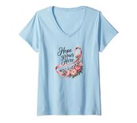 Mujer Hope Grows Here - Camisa Floral para concienciación sobre el cáncer de Mama Camiseta Cuello V