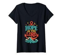 Mujer Hope in The Lord Anchor Isaías 40:31 Versículo de la Biblia Cristiana Camiseta Cuello V
