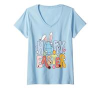 Mujer Hoppy Easter Bunny Egg Hunt Spring Holiday Humor Camiseta Cuello V