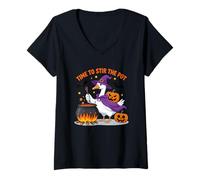 Mujer Hora de Remover la Olla Bruja Ganso Halloween Camiseta Cuello V
