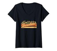 Mujer Horizonte de Barcelona y Cataluña Rayas Retro Orgullo Catalunya Camiseta Cuello V