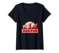 Mujer Horizonte de Boston bajo un gráfico retro vintage de béisbol Camiseta Cuello V