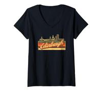 Mujer Horizonte de Edimburgo & Escocia Retro Stripes - Orgullo escocés Camiseta Cuello V