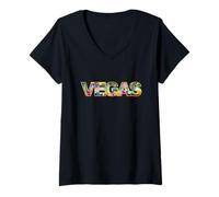 Mujer Horizonte de Las Vegas con Edificios icónicos en Negrita Texto de Las Vegas Camiseta Cuello V