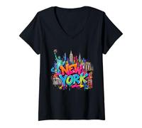 Mujer Horizonte de Nueva York del Estado de EE. UU. Camiseta Cuello V