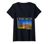 Mujer Horizonte del Orgullo del Paisaje Urbano de Chicago Illinois Camiseta Cuello V