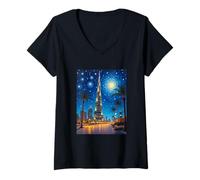 Mujer Horizonte Pop Estrellado del Burj Khalifa de Dubái Camiseta Cuello V