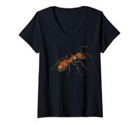 Mujer Hormiga Floral Insecto Intrincado Naturaleza Arte Botánico Hormiga Jardín Camiseta Cuello V