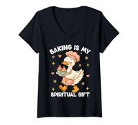 Mujer Hornear es mi Don Espiritual Camiseta Cuello V