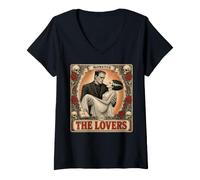 Mujer Horror The Lovers Tarot Card Funny Frankenstein and Bride Camiseta Cuello V