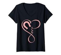Mujer Horse Heart Horseshoe Love Horses Cute for Girls Equestrian Camiseta Cuello V