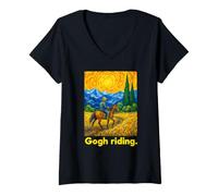 Mujer Horse Rider Swirling Sky Art Landscape Painting Camiseta Cuello V
