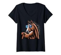 Mujer Horse Stuff Gafas de Sol Caballos Salvajes Montar a Caballo Divertido Camiseta Cuello V