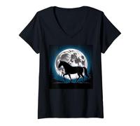 Mujer Horse Stuff Luna Llena Caballos Salvajes Montar Caballo Divertido Camiseta Cuello V
