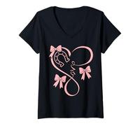 Mujer Horseshoe Heart Beat Love Horses Fun Bow Coquette Horse Girl Camiseta Cuello V