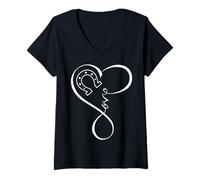Mujer Horseshoe Heart Love Cute Equestrian Art for Horse Mom Girls Camiseta Cuello V