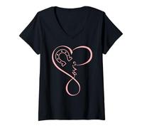 Mujer Horseshoe Heart Love Equestrian Funny for Horse Girls Mom Camiseta Cuello V
