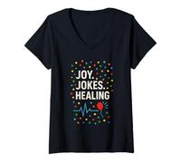 Mujer Hospital Payaso Risa Medicina Humor Curación Cuidado Payaso Camiseta Cuello V