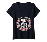 Mujer Hot Boys Kiss Boys Orgullo Queer LGBTQ - Camiseta Cuello V