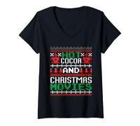 Mujer Hot Cocoa and Christmas Movies Ugly Sweater Winter Art Camiseta Cuello V