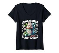 Mujer Hot Cocoa and Cute Snowflakes For Snow Lovers I Love Winter Camiseta Cuello V