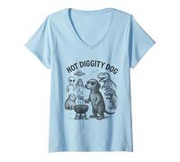 Mujer Hot Diggity Dog Doxie Grilling Dachshund Camiseta Cuello V