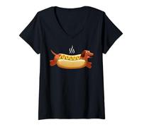 Mujer Hot Dog Hot Dog - Perro Salchicha Divertido Camiseta Cuello V