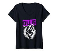 Mujer Hot Dog Skateboarding - Divertido amante del patinaje de perros calientes Camiseta Cuello V
