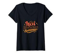 Mujer Hot Librarian Summer Funny Reading Aesthetic Book Camiseta Cuello V
